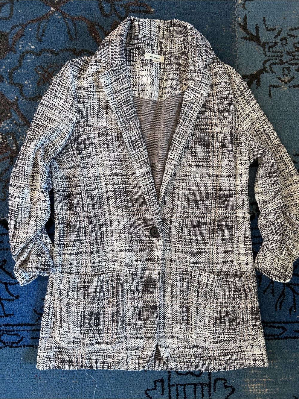 Max Studio Grey Black Knitted Tweed Blazer